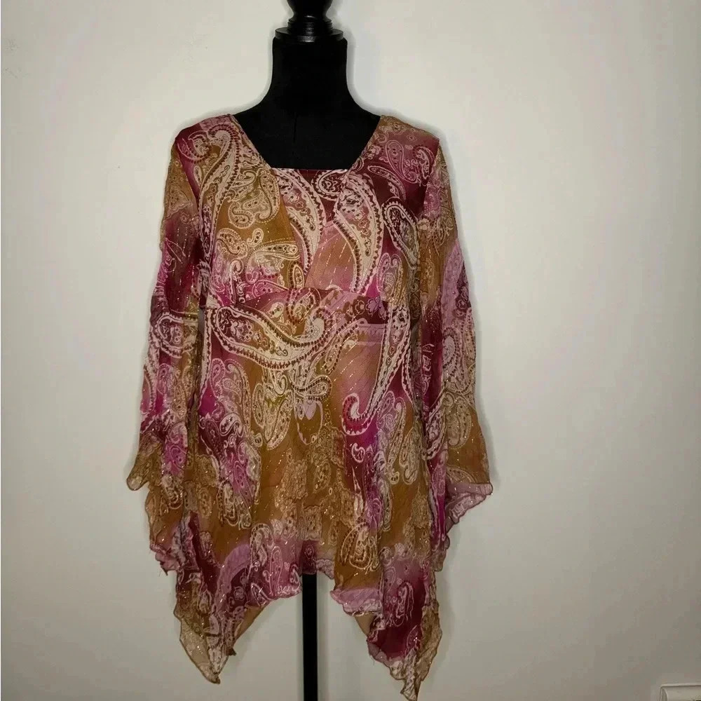 Women's Paisley Button Down Shirt - Pink and Gold